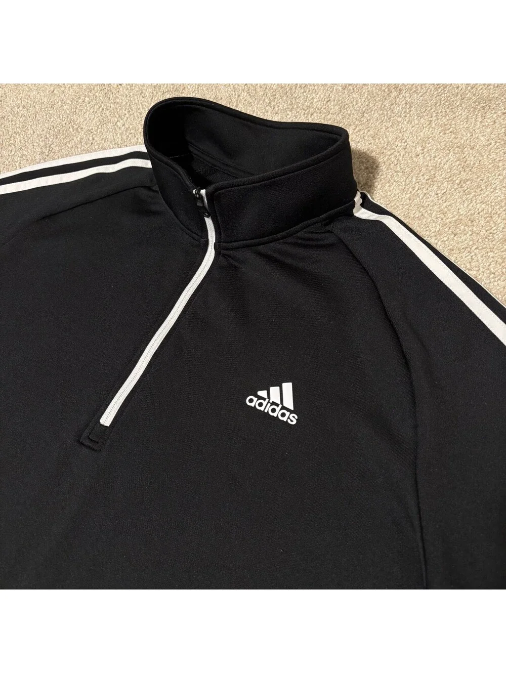 Adidas Golf Mens XL 1/4 Zip Pullover Black Jumper Sweatshirt Top 3 Stripe Sport